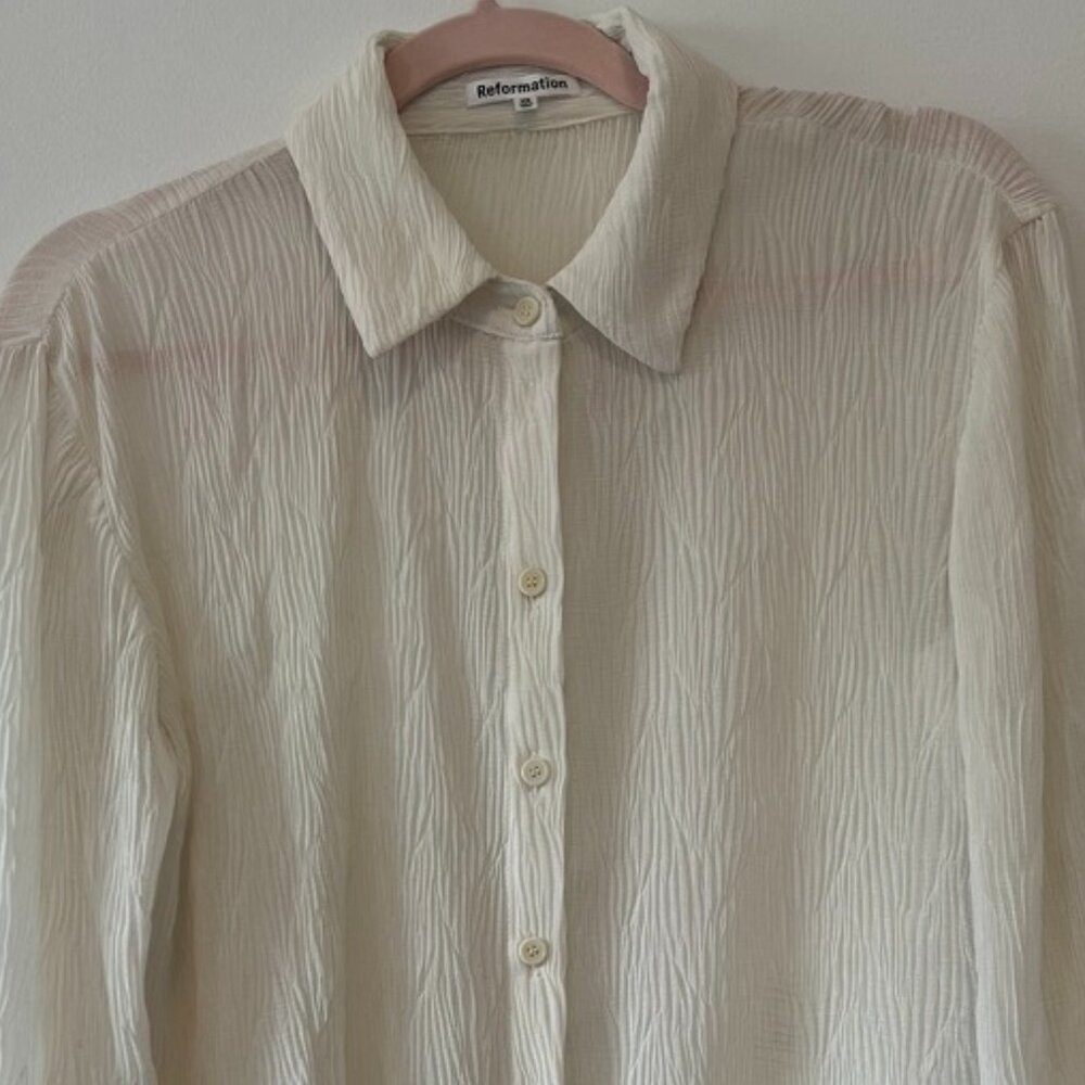 Reformation Sheer Cream Button Up Women's S